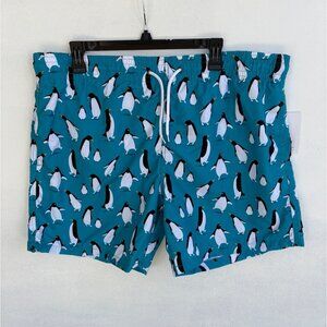 Mens Penguin Print Swim Trunks By Trunks XXL Quick Dry Adjustable Waist
